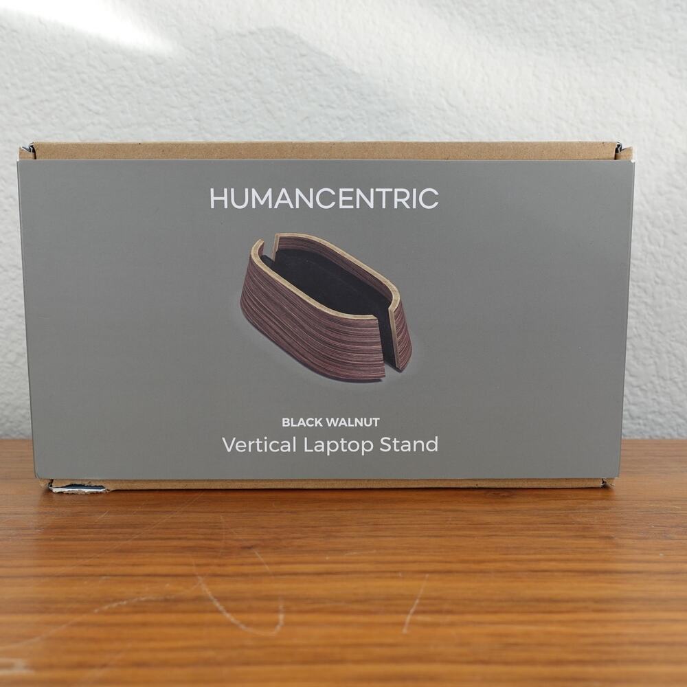 Human Centric Wood Vertical Laptop Stand in Black Walnut New Open Box